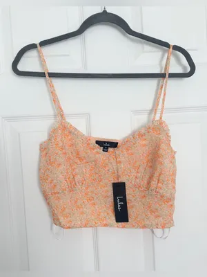 NWT Lulus Ruche Toward Spring V-Neck Cropped Cami Tank - Orange/Floral - M thumbnail 7