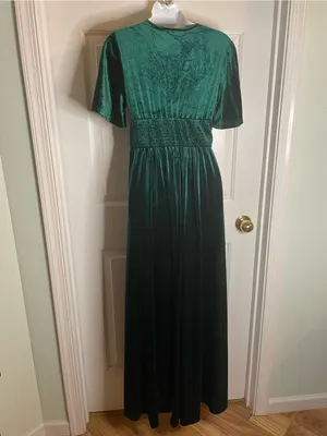 Baltic Born Deep Green V Neck Velvet Maxi Dress Side Slit Size Small kelly thumbnail 5