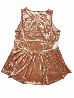 Knox Rose Blush Mauve Crushed Velvet Babydoll Peplum Top Boho Sleeveless M thumbnail 4
