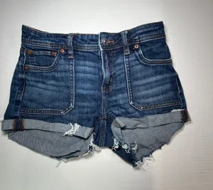 American Eagle Outfitters Distressed Folded Hem Denim Shorts - Dark Blue thumbnail 1