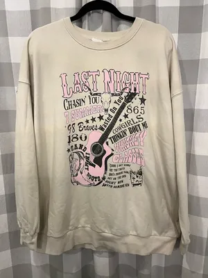 Morgan Wallen Cream Graphic Pullover Sweatshirt with Pink & Black Print thumbnail 1