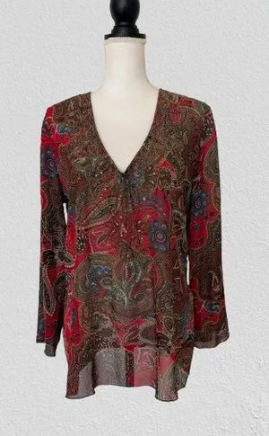 New Chico's Women’s Silk Paisley V-Neck Blouse thumbnail 1