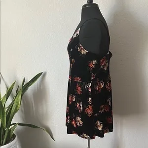 Floral Velour Velvet Black Sleeveless Cross Back Women's Romper thumbnail 2