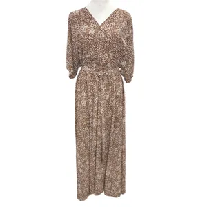 Anrabess Beige Print Faux Wrap Maxi Summer‎ Beach Long Dress Large Lined Dolman thumbnail 2