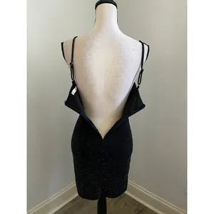 Black Glitter Cocktail Dress sz Small Party LBD Wedding Guest Glam Sparkly‎ Chic thumbnail 9