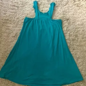 Celebrity Pink turquoise green halter top/dress. Handmade flowers . Size Large. thumbnail 6