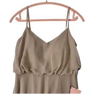 Birdy Grey Gwennie‎ Chiffon Gown Sleeveless Spaghetti Straps Taupe Slit S NEW thumbnail 5