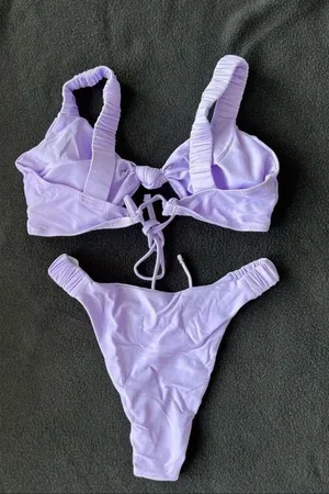 Taro purple knot ruched bikini set thumbnail 5