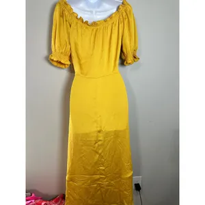 Farrow Yellow Satin Ruffle Tie Neck‎ Midi Dress Size M thumbnail 6