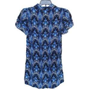 Alice + Olivia Blue White Jem Puff Sleeve Shirt Mini Dress Size Small thumbnail 4