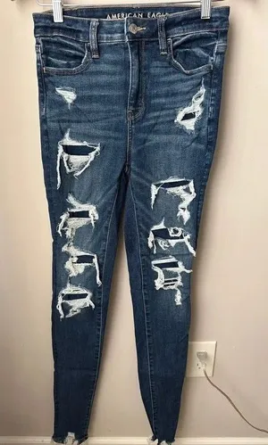 American Eagle High-Rise Ripped Jegging Dark Wash Size 4 X-Long thumbnail 1
