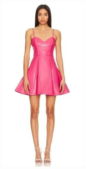 Susana Monaco Faux Leather Corset Flare Dress in Azalea thumbnail 1