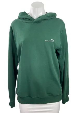 A.P.C Womens Green Long Sleeve Hoodie Hooded Pullover Sweater Sweatshirt Top M thumbnail 1