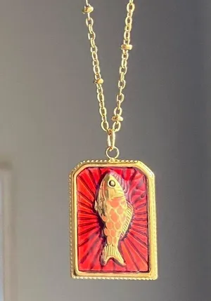 Handmade gold tone stainless steel & enamel fish necklace 🐟🌀 thumbnail 8