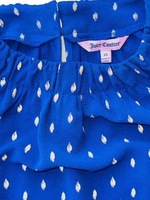 Juicy Couture Blue Polka Dot Fit & Flare Dress XS Belted Waist Y2K Feminine Midi thumbnail 5