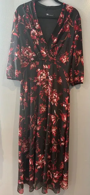 Black Red Floral Sheer Maxi Dress Size 8 Romantic Dark Fairy Valentine’s Gothic thumbnail 1