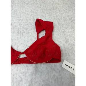 PacSun Red Eyelet Underwire Bikini Top Floral Embroidered Ruffle XS‎ NEW thumbnail 2