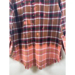ONE 24 RAGS Distressed Bleached Plaid Flannel Shirt Women's Small Frayed‎ Hem thumbnail 4