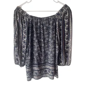 Lucky Brand Women's Size‎ Medium Blue Boho Floral Soft Modal 3/4 Sleeve Blouse thumbnail 5