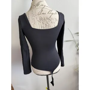 BABATON CONTOUR‎ Black Long Sleeve Square Neck Thong Bodysuit M thumbnail 2