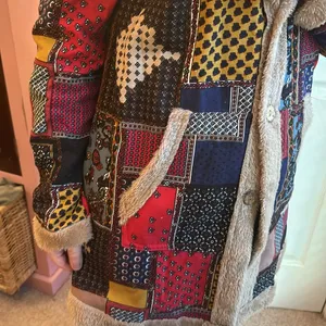 Patterned Fuzzy Lined Hoodie Jacket Tan Size M thumbnail 6