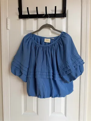 Anthropologie Maeve Blue Bubble Tiered Puff Sleeve Top XS thumbnail 6