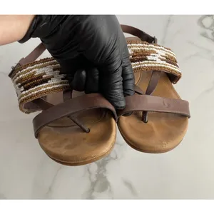 UGG Verona Serape Beaded Flat Leather Sandals Brown Tan Sz 6.5 Boho Flaw thumbnail 5