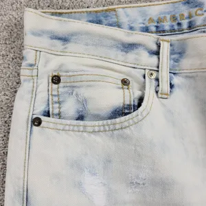 American Eagle Womens Denim Shorts 31" Blue Acid Wash Distressed Bermuda thumbnail 3