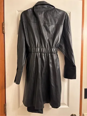 Zara Black Faux Leather Trench Coat thumbnail 4