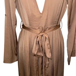 SELFIE LESLIE Rose Dust Pink L/S Maxi Romper Dress with Tie NWT ‎ Size Large thumbnail 5