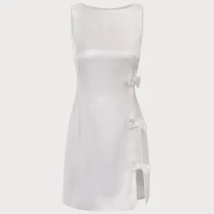 RIHOAS The White Boat Neck Bowknot Satin Mini Dress S thumbnail 6