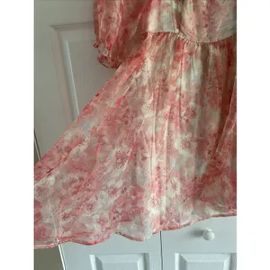 Audrey Parks Francesca's‎ Floral Puff Sleeve Babydoll Dress Womens Size M Pink thumbnail 4