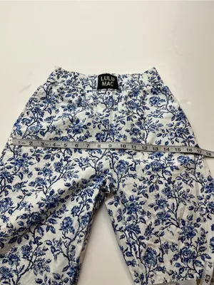 Lulu Mac Blue White Floral Womens XS Pull-on Cotton Pants Pockets Sleep Casual‎ thumbnail 7