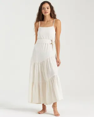 Cream Asymmetrical Summer Lineny Dress thumbnail 1