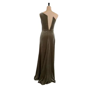 Jenny Yoo Collection Olive Green Velvet One Shoulder Maxi Gown Dress Size 4 thumbnail 4