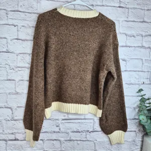 Luna Ivy Teddy Bear Graphic Sweater NWT M Brown Knit Crewneck Cropped Preppy thumbnail 6