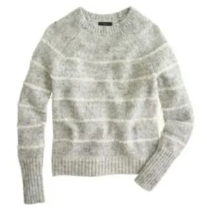 J CREW Merino Wool Blend Striped Crewneck Mohair Gray & White Long Sleeve XS thumbnail 1