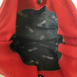 Vintage L.J. Simone Red Leather Glam Studded Belt Crossbody Hobo Bucket Bag thumbnail 4
