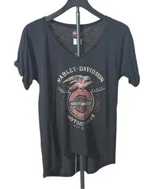 Harley Davidson Womens Black Denton County Texas Ride To Live Wings T-Shirt Size thumbnail 1