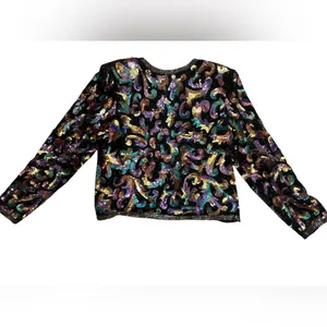 Laurence Kazar Vintage Black Multicolor Sequin Beaded Blazer | Large thumbnail 2