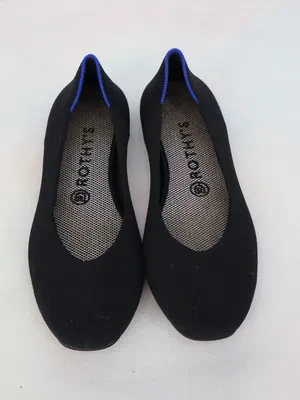 Rothy’s The Flat Women’s 8 Black Knit Ballet Flats Electric Blue Trim Washable thumbnail 1