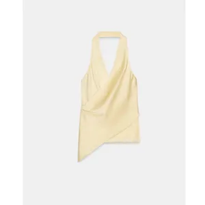 Zara Light Yellow Halter Top Satin Effect Asymmetrical Summer Festival Flowy thumbnail 3