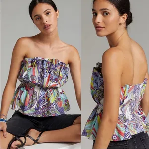 Anthropologie Diana Ruffled Smocked Strapless Tube‎ Top Abstract Print Size XS thumbnail 2