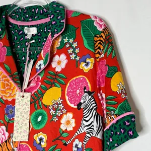 Beauty Sleep Social Zoo Fruit Pattern Short Sleeve Button Pajama Top NWT Small thumbnail 2
