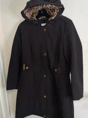 Via Spiga Black Hooded Trench Coat with Leopard-Print Lining thumbnail 1