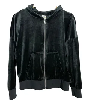Felina Velour Zip-Up Hoodie Sweatshirt Jacket Black Pockets Women Size Medium thumbnail 1