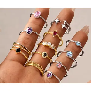 Boutique NEW Women's Dainty 14k Gold Plated S925‎ Black Melee Diamond Ring Size 6 thumbnail 13