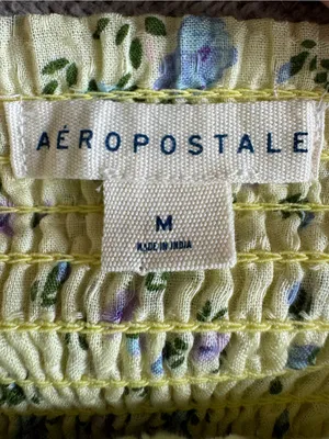 Aeropostale Yellow Blue Floral Smocked Cotton Cropped Cami Tank Top Sz Medium thumbnail 4