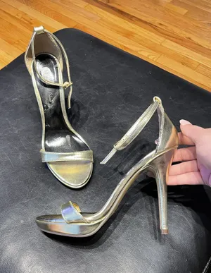 Michael Antonio Vintage Y2k Leather Metallic Mirror Shiny Sandals Straps Ankle Pumps Stilettos High Heels thumbnail 1