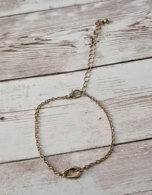 Large Bracelet or Anklet - 7" - 9 & 7/8" Gold Tone Shell Charm - Heavy Tarnish thumbnail 1